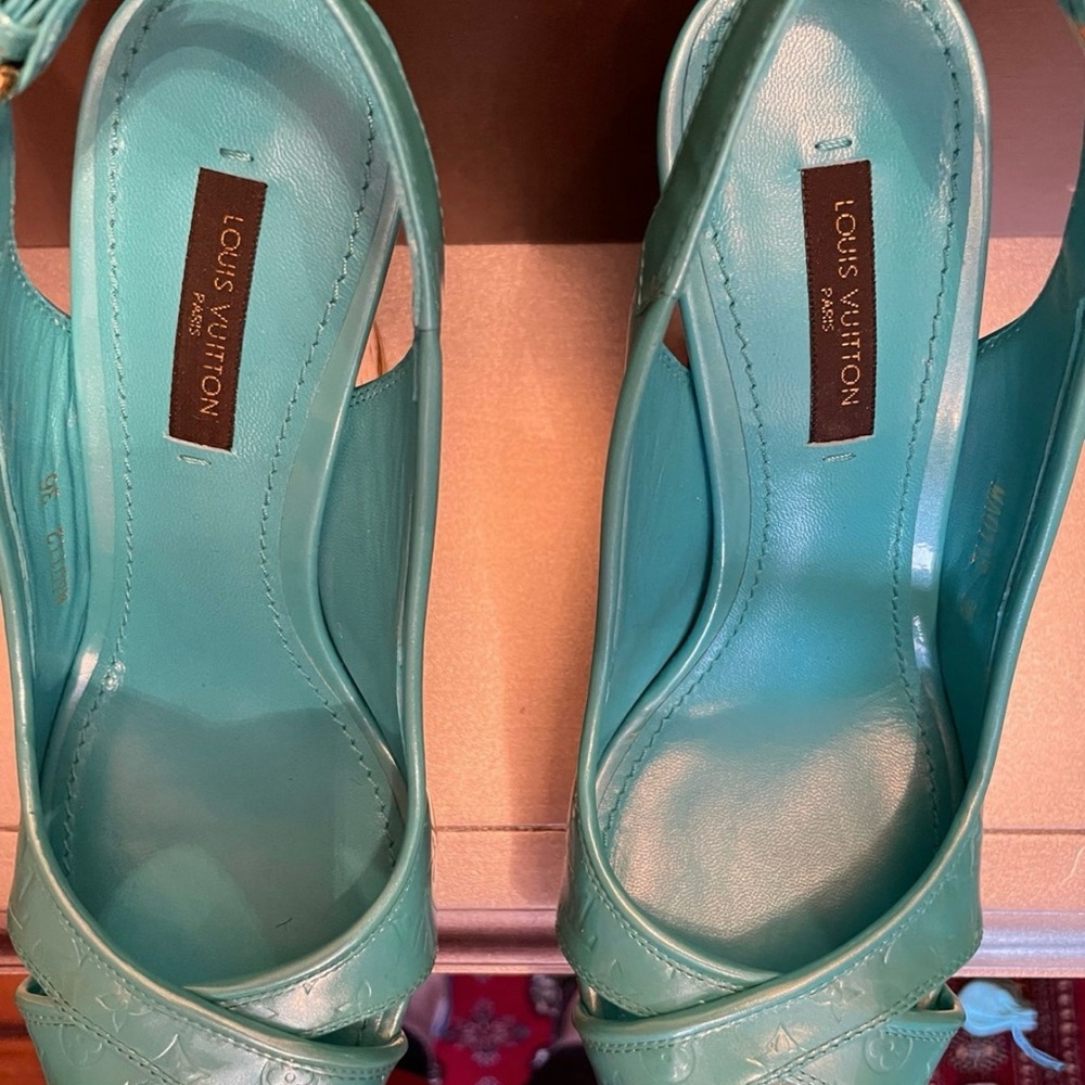 Louis Vuitton Aqua Blue Wedge Sandals - Picture 4 of 6